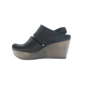 COCLICO Black Leather Wooden Wedge Clogs Size 8